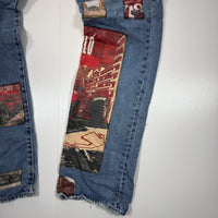 Levi's Vintage Blue Denim Jeans with Vintage Car-Themed Patches