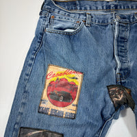 Levi's Vintage Blue Denim Jeans with Vintage Car-Themed Patches