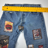 Levi's Vintage Blue Denim Jeans with Vintage Car-Themed Patches