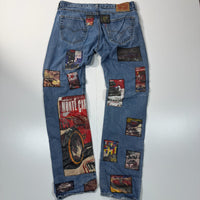 Levi's Vintage Blue Denim Jeans with Vintage Car-Themed Patches