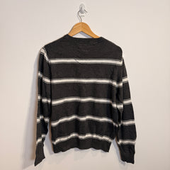 Tommy Hilfiger Dark Grey and White Striped V-Neck Jumper