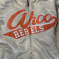 Akoo Brand Rebels Varsity Jacket Tan Orange Patch Bomber