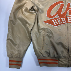 Akoo Brand Rebels Varsity Jacket Tan Orange Patch Bomber