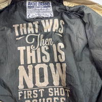 Akoo Brand Rebels Varsity Jacket Tan Orange Patch Bomber