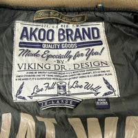 Akoo Brand Rebels Varsity Jacket Tan Orange Patch Bomber