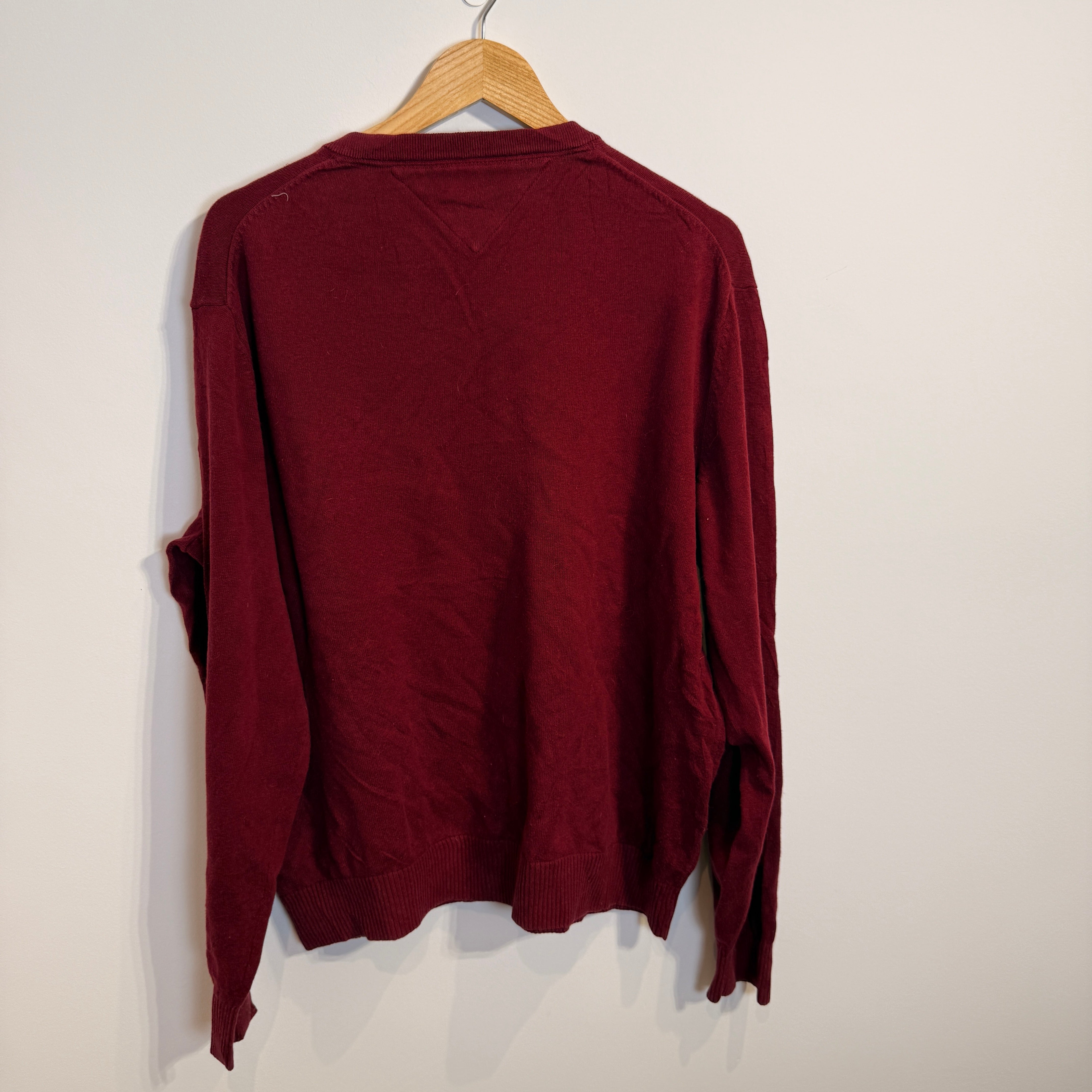 Tommy Hilfiger Burgundy Cotton V-Neck Jumper