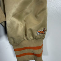 Akoo Brand Rebels Varsity Jacket Tan Orange Patch Bomber