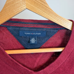 Tommy Hilfiger Burgundy Cotton V-Neck Jumper