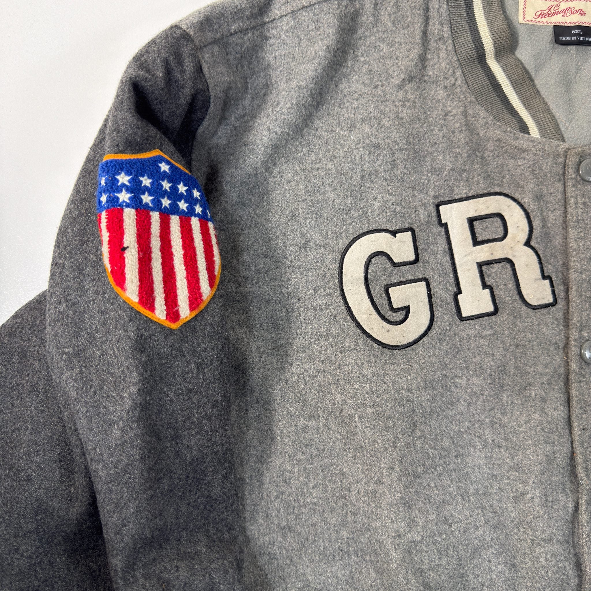 Vintage Style Grey Wool Varsity Bomber Jacket