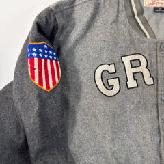 Vintage Style Grey Wool Varsity Bomber Jacket