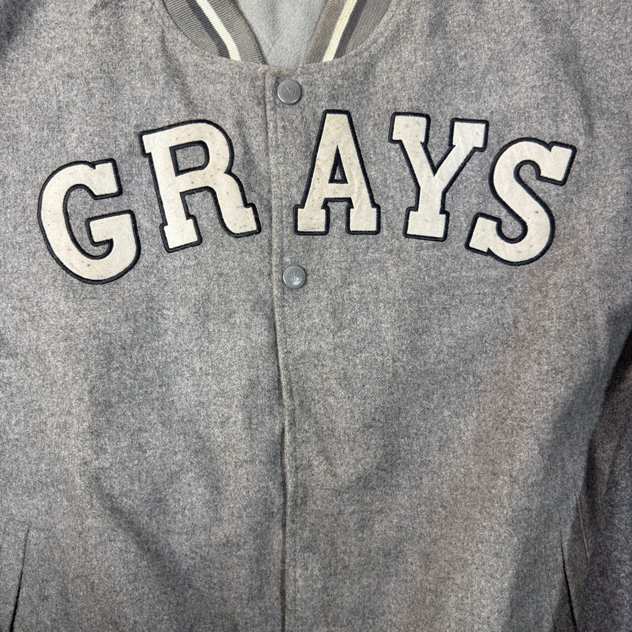 Vintage Style Grey Wool Varsity Bomber Jacket