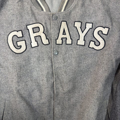 Vintage Style Grey Wool Varsity Bomber Jacket