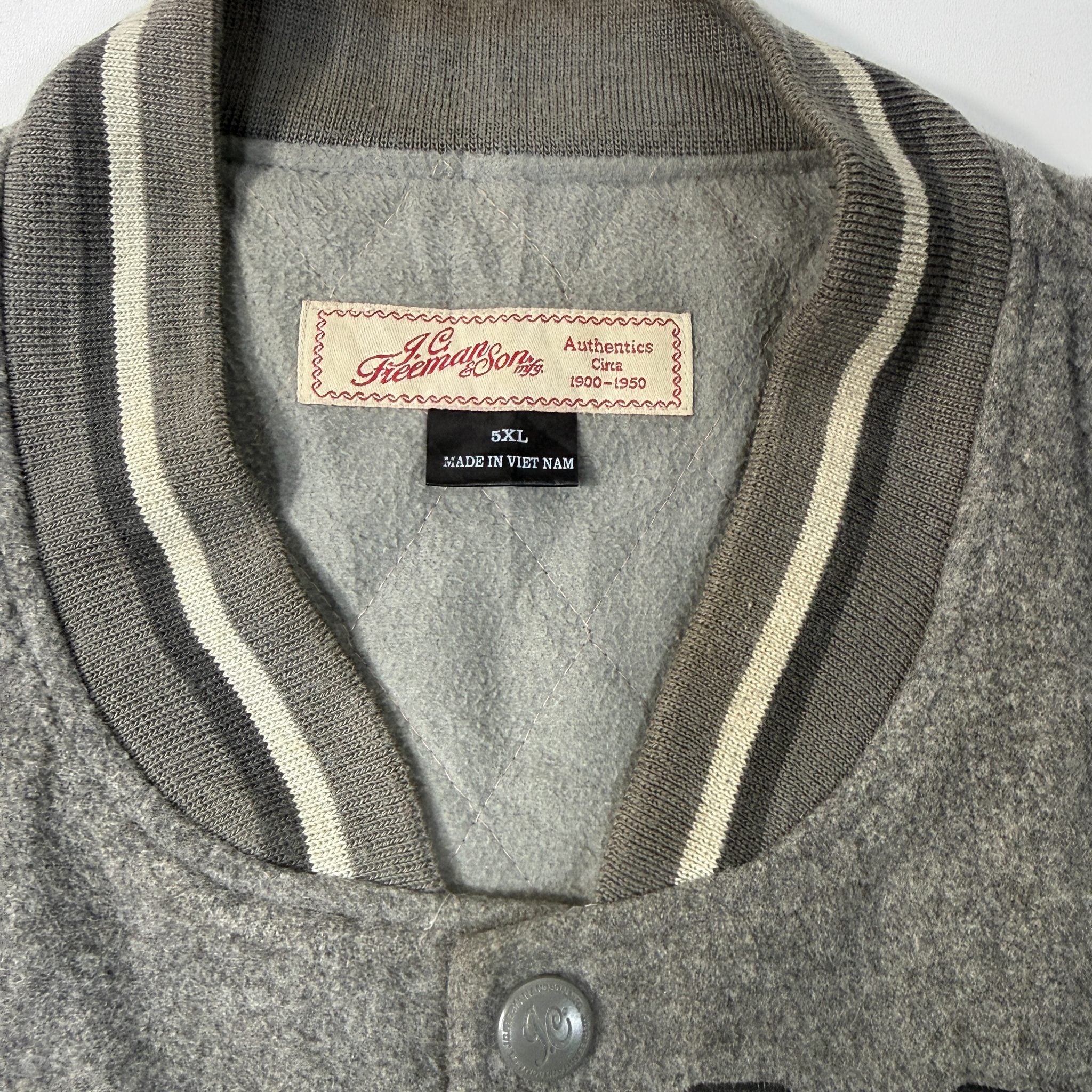 Vintage Style Grey Wool Varsity Bomber Jacket