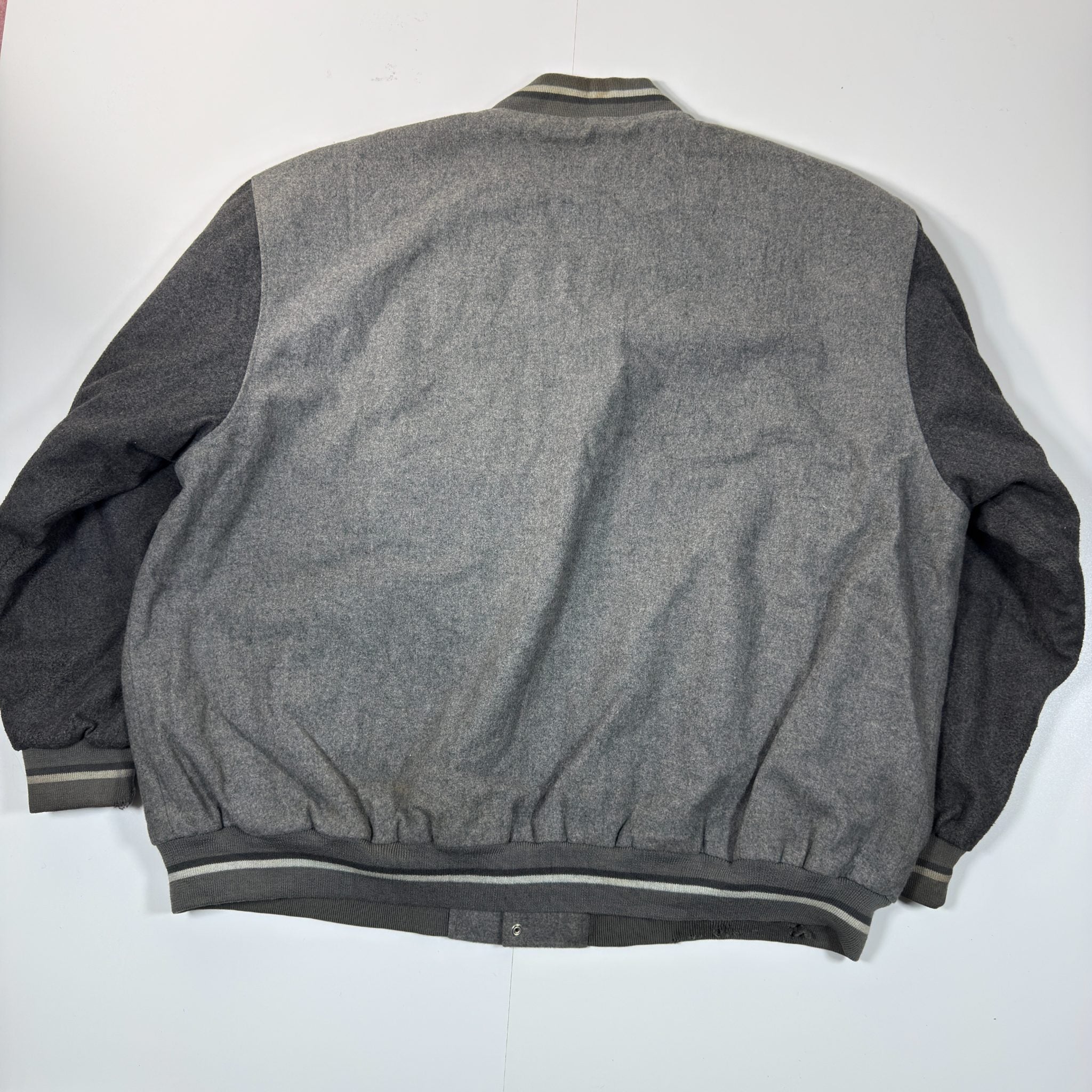 Vintage Style Grey Wool Varsity Bomber Jacket