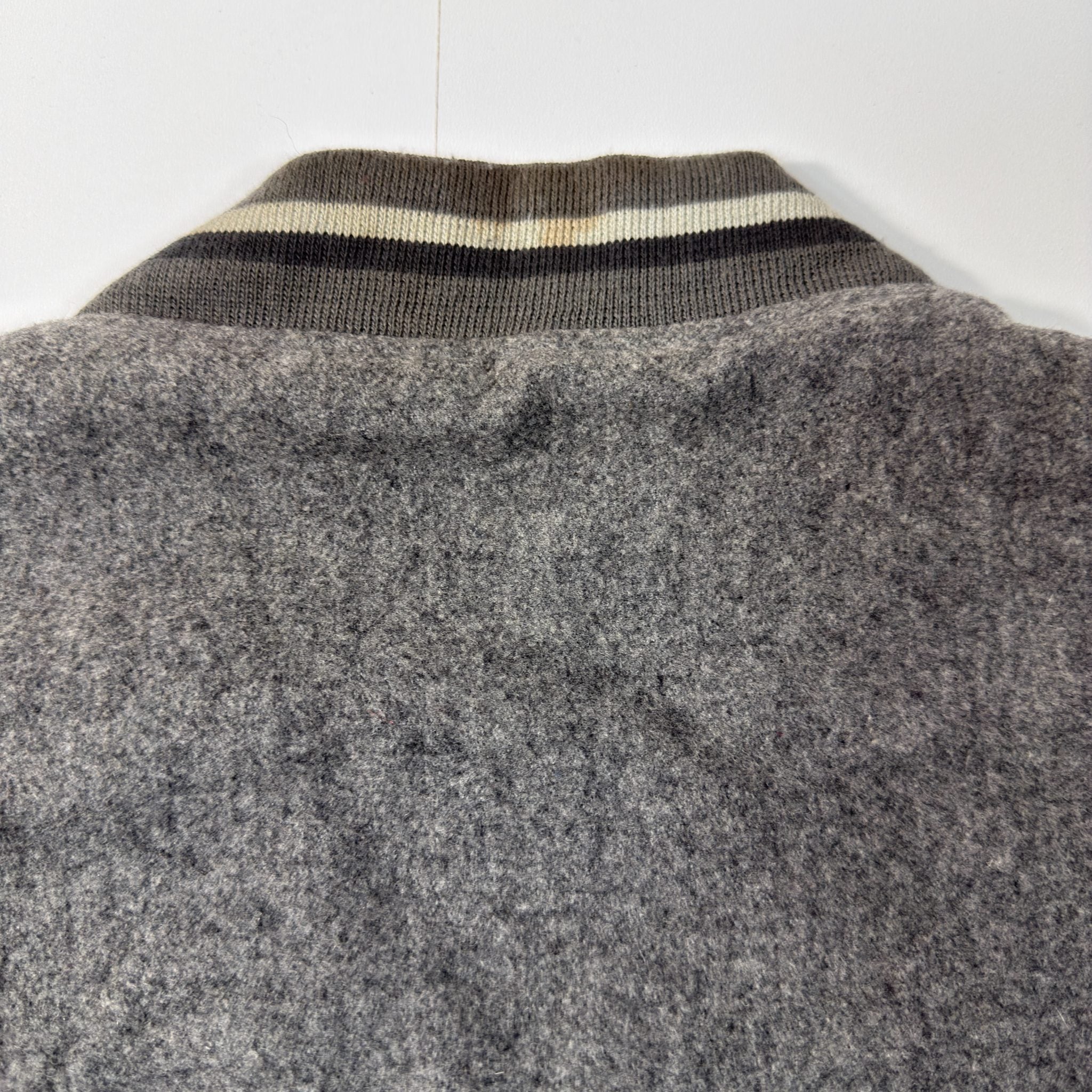 Vintage Style Grey Wool Varsity Bomber Jacket