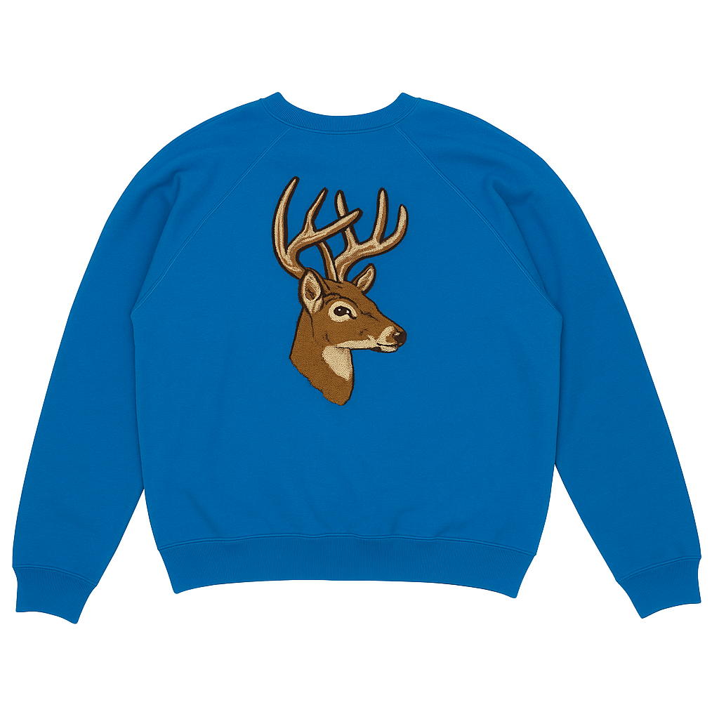 Blue Sweatshirt with Deer Embroidery