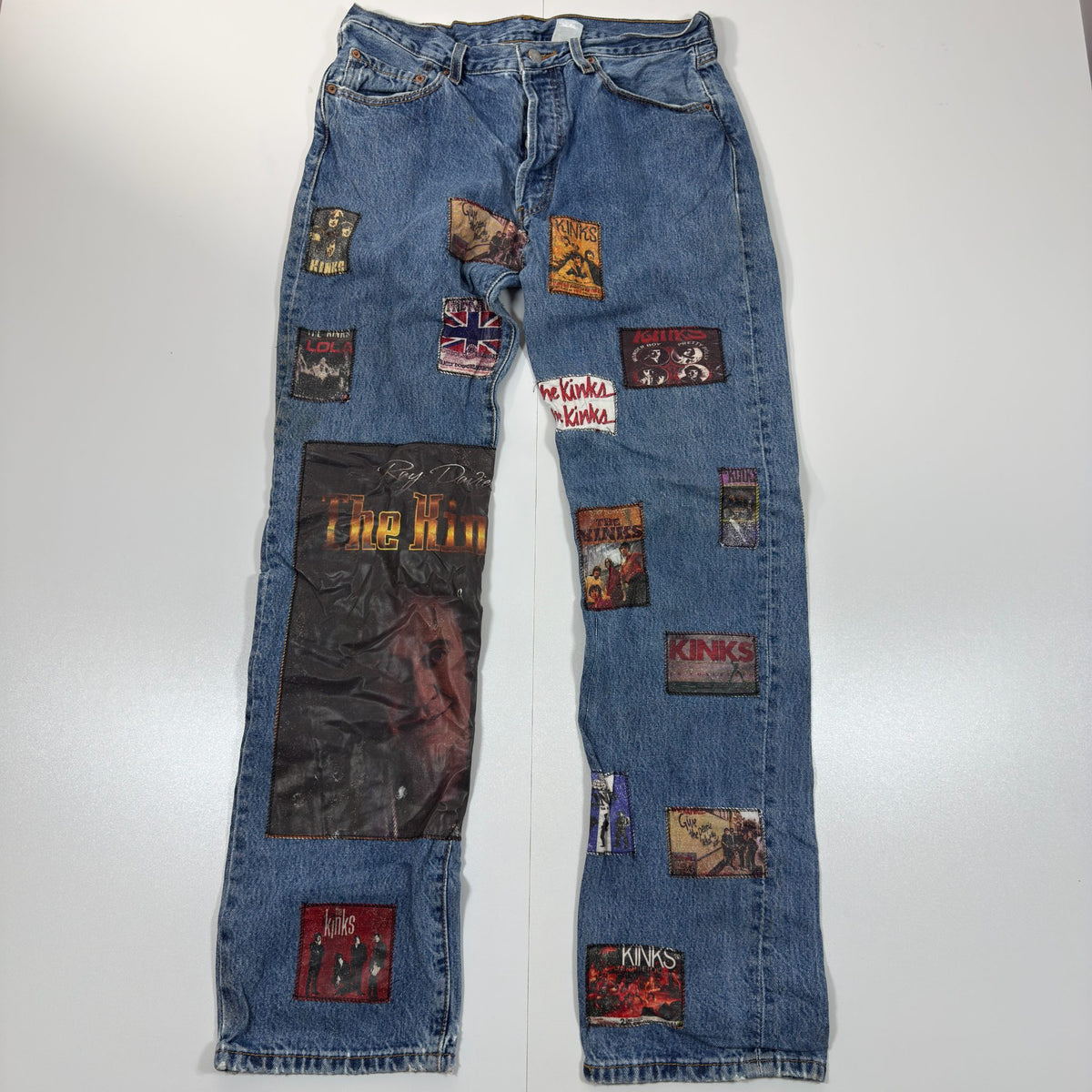 Vintage Patchwork Blue Denim Jeans W34 L34