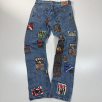 Vintage Patchwork Blue Denim Jeans W34 L34