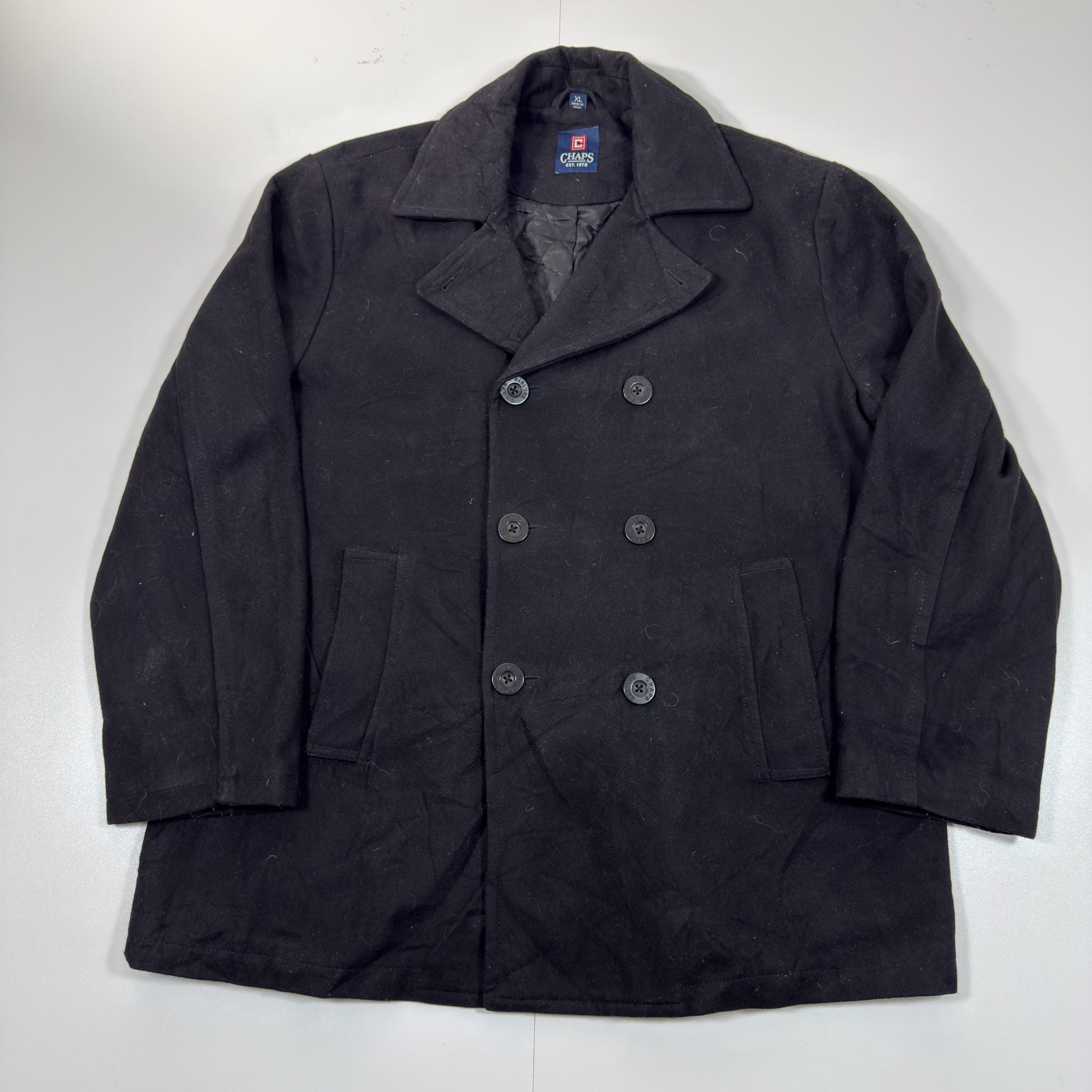 Chaps Black Wool Peacoat