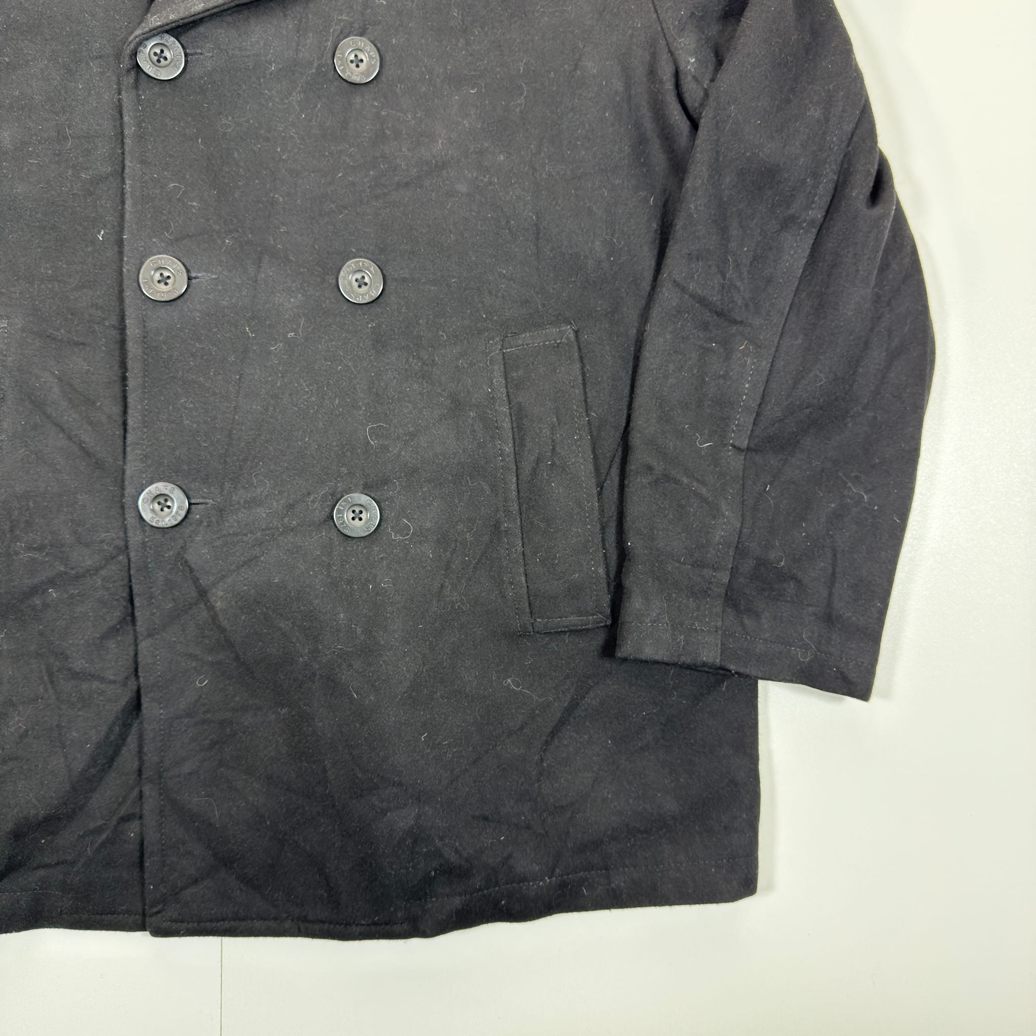 Chaps Black Wool Peacoat