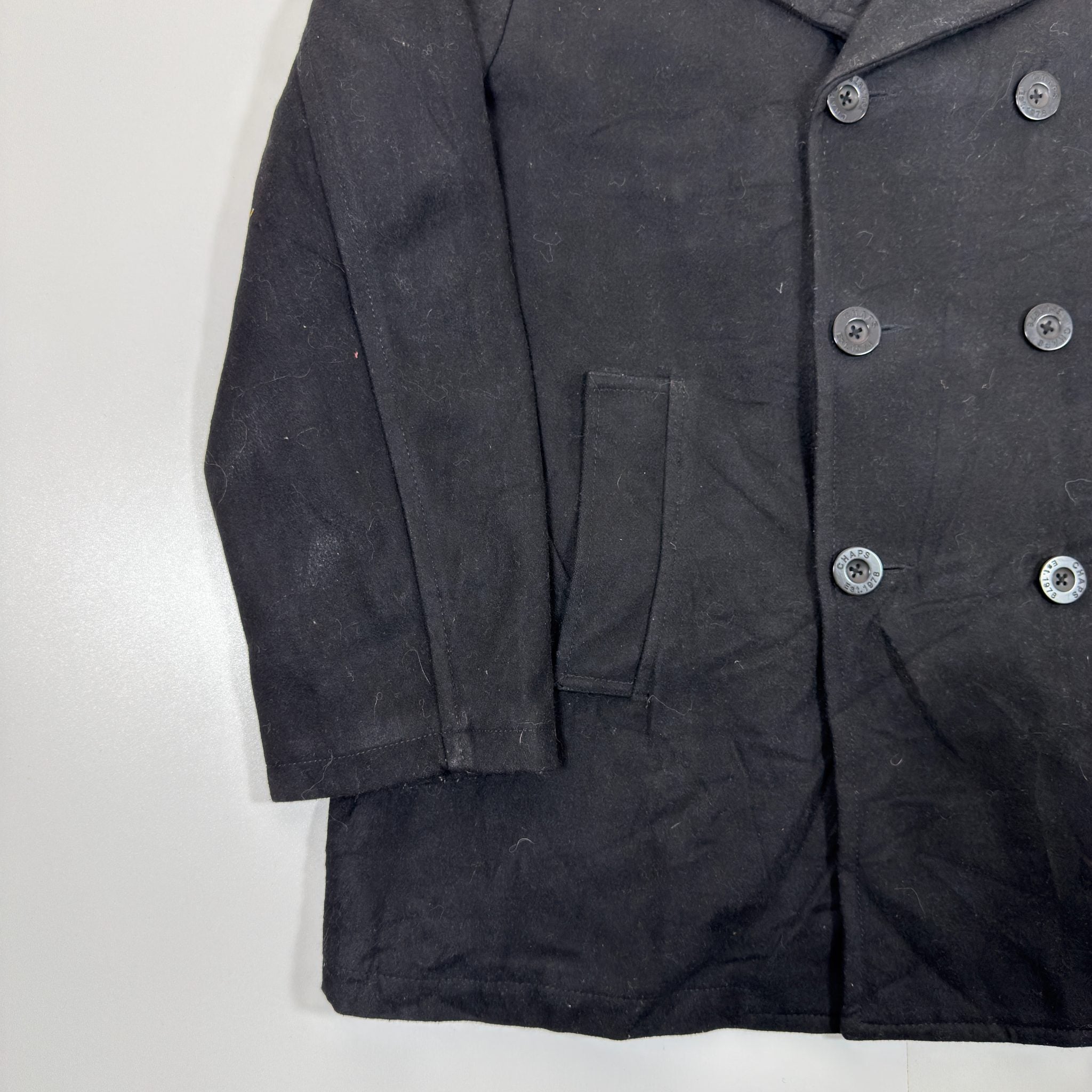 Chaps Black Wool Peacoat