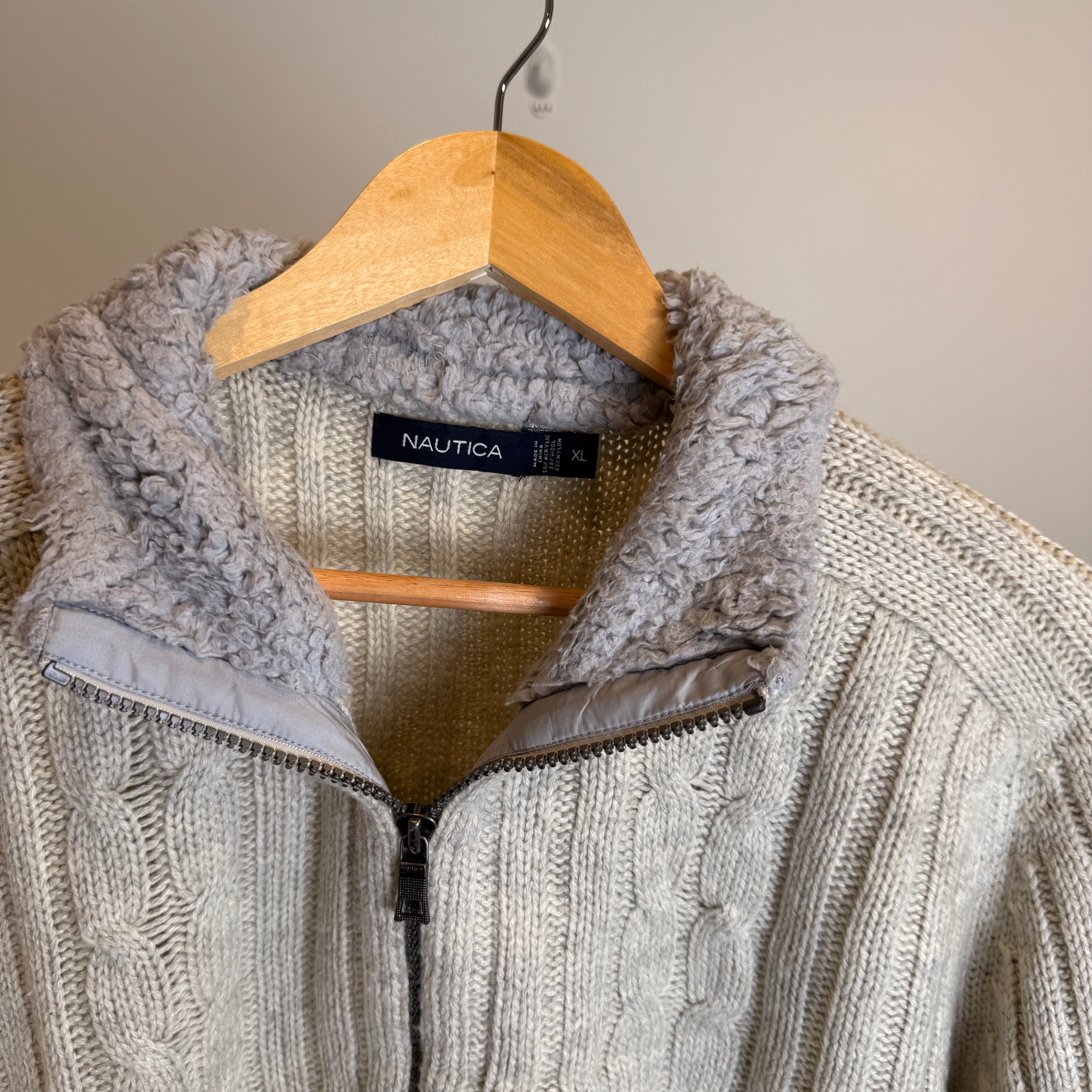 Nautica Men’s Knitted Jacket with Sherpa Collar – P634