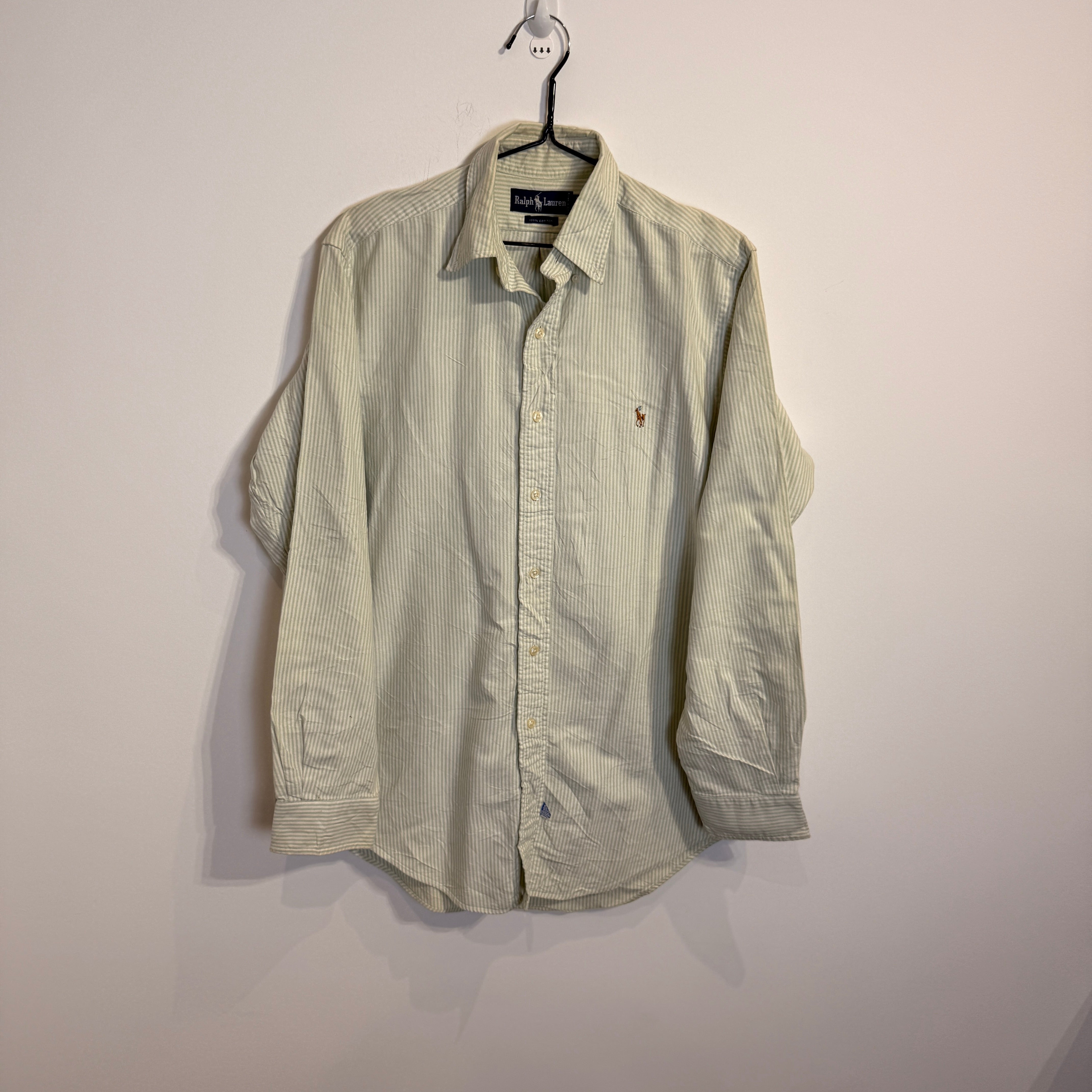 Ralph Lauren Men’s Light Green and White Stripe Oxford Shirt – P665