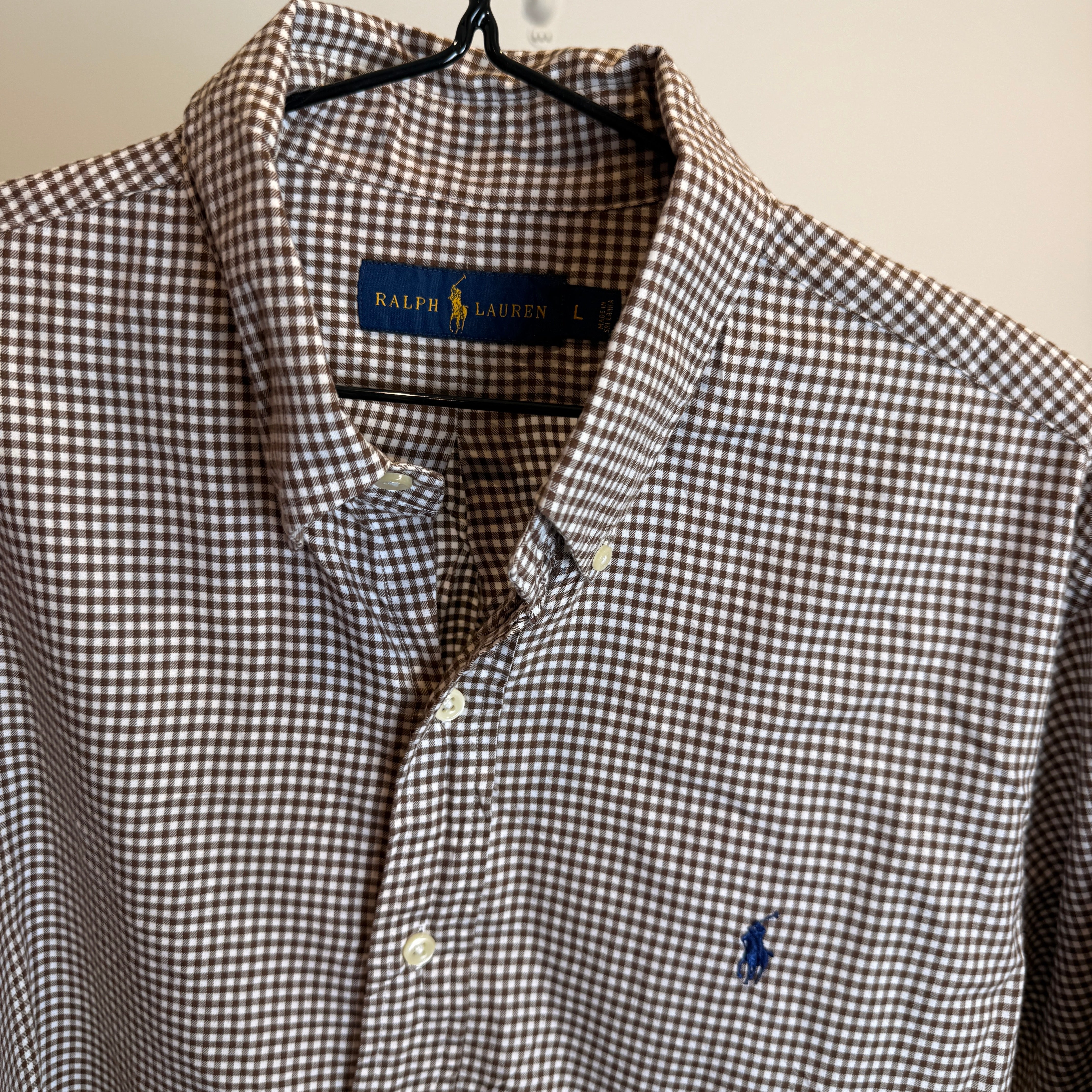 Ralph Lauren Men’s Brown Grid Pattern Oxford Shirt – P670