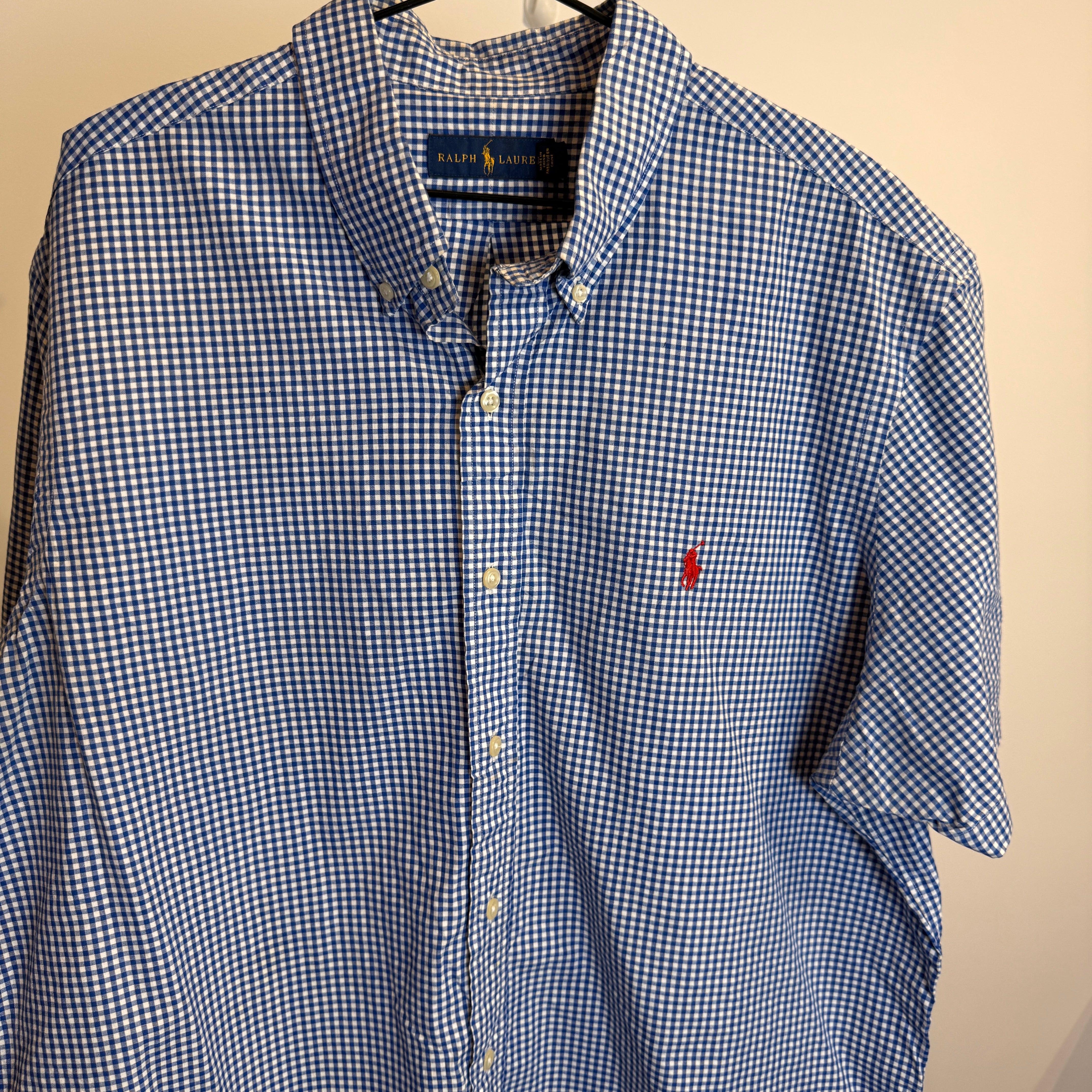 Ralph Lauren Men’s Blue Grid Oxford Short Sleeve Shirt – P671