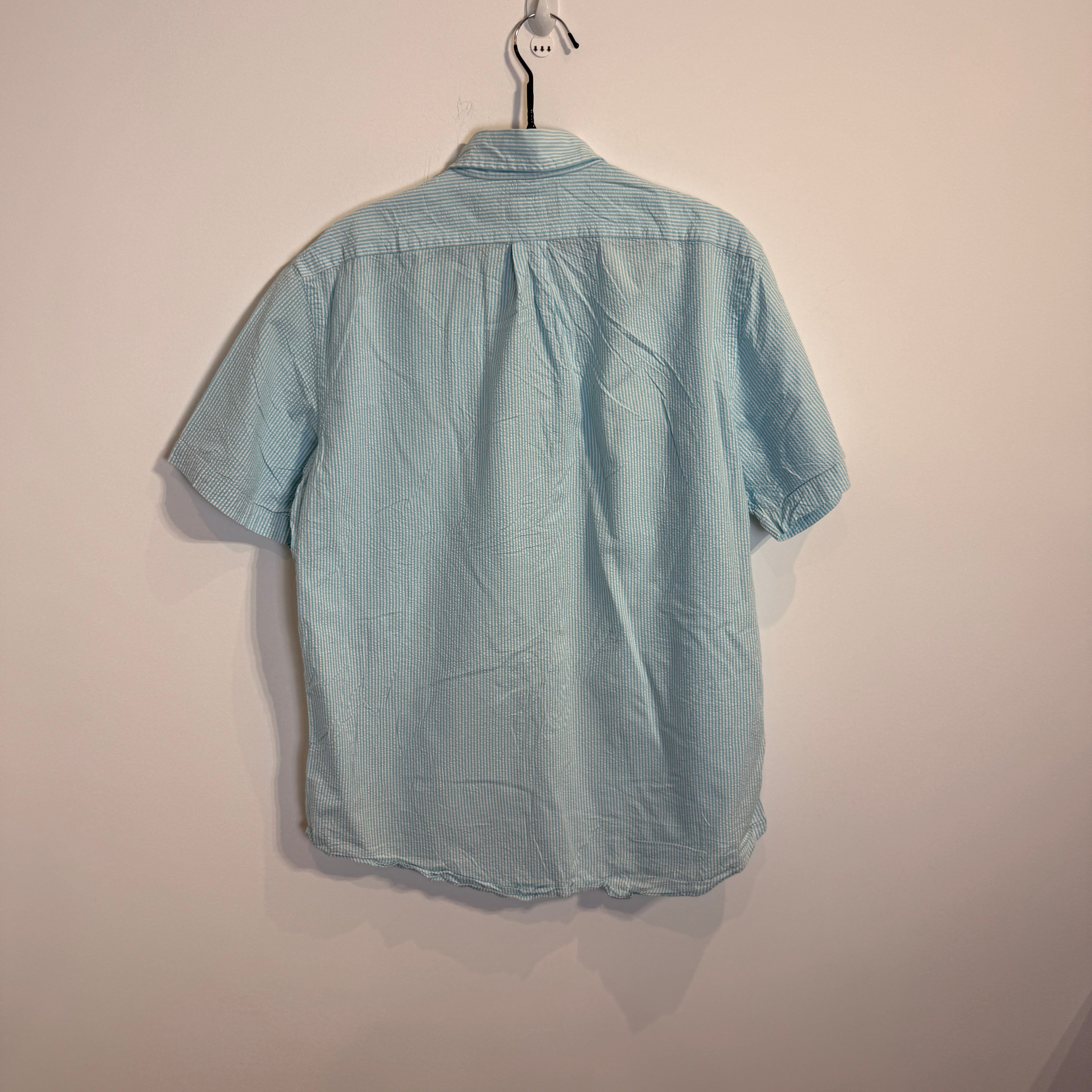 Ralph Lauren Men’s Blue and White Stripe Oxford Short Sleeve Shirt – P673