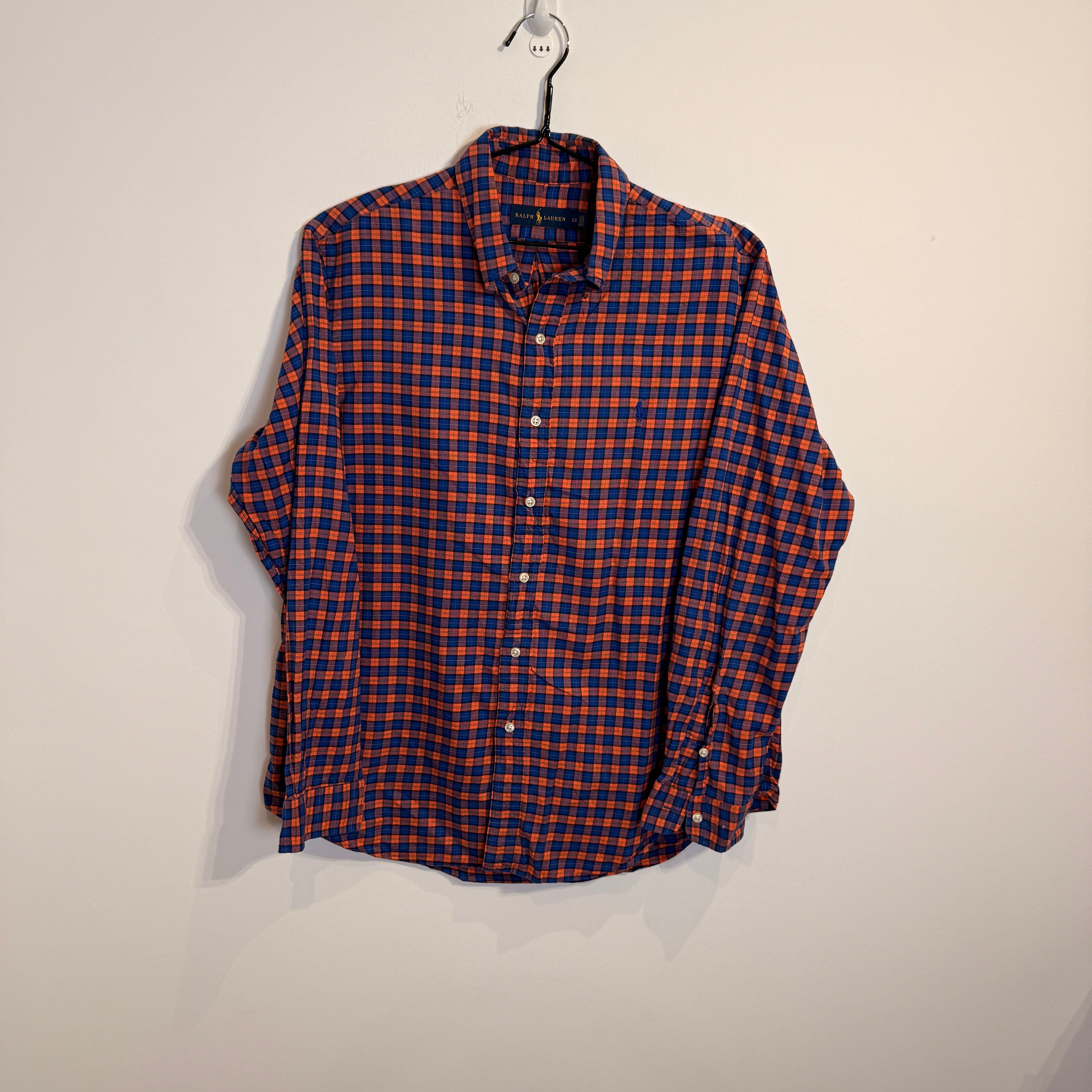 Ralph Lauren Men’s Orange and Navy Grid Oxford Shirt – P677