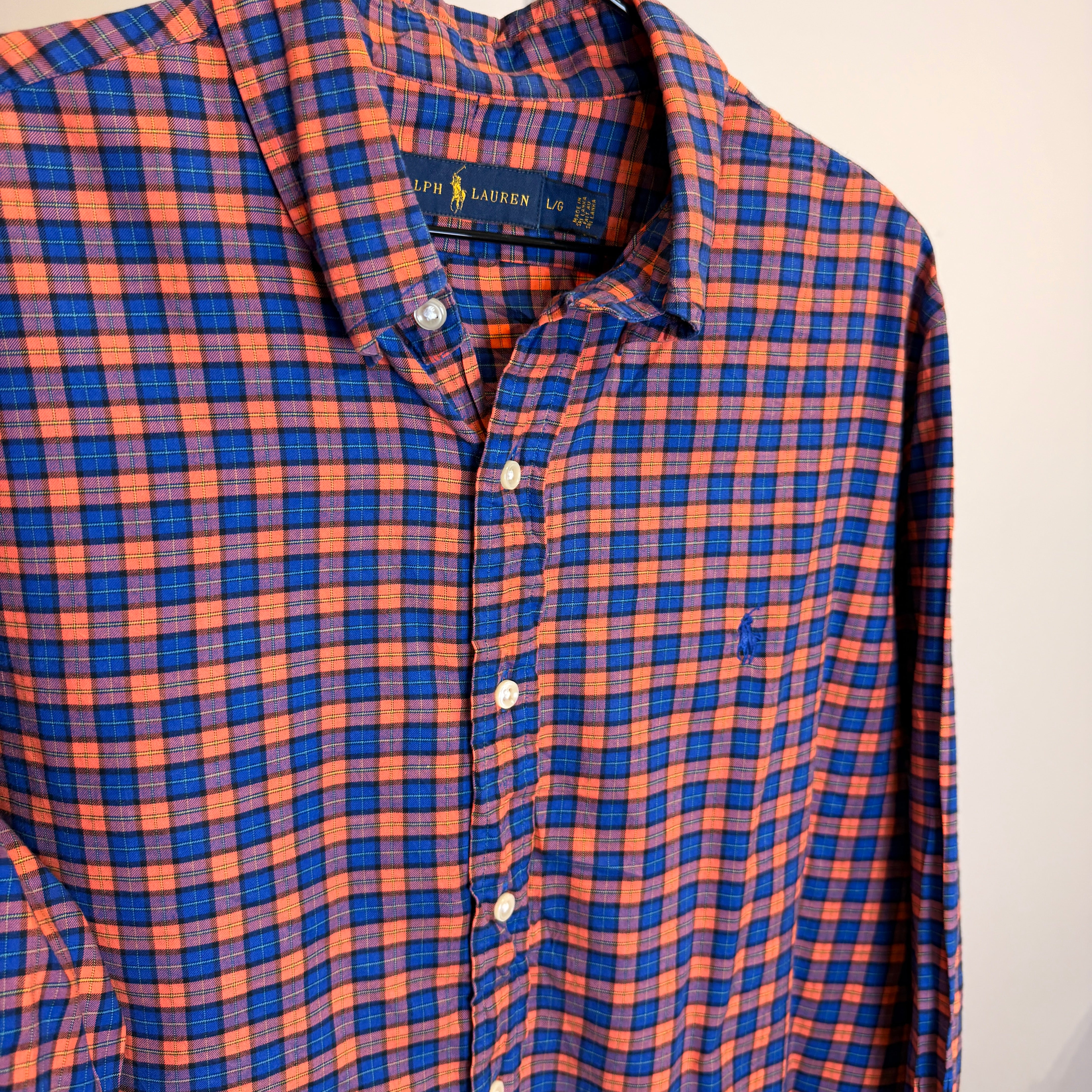 Ralph Lauren Men’s Orange and Navy Grid Oxford Shirt – P677