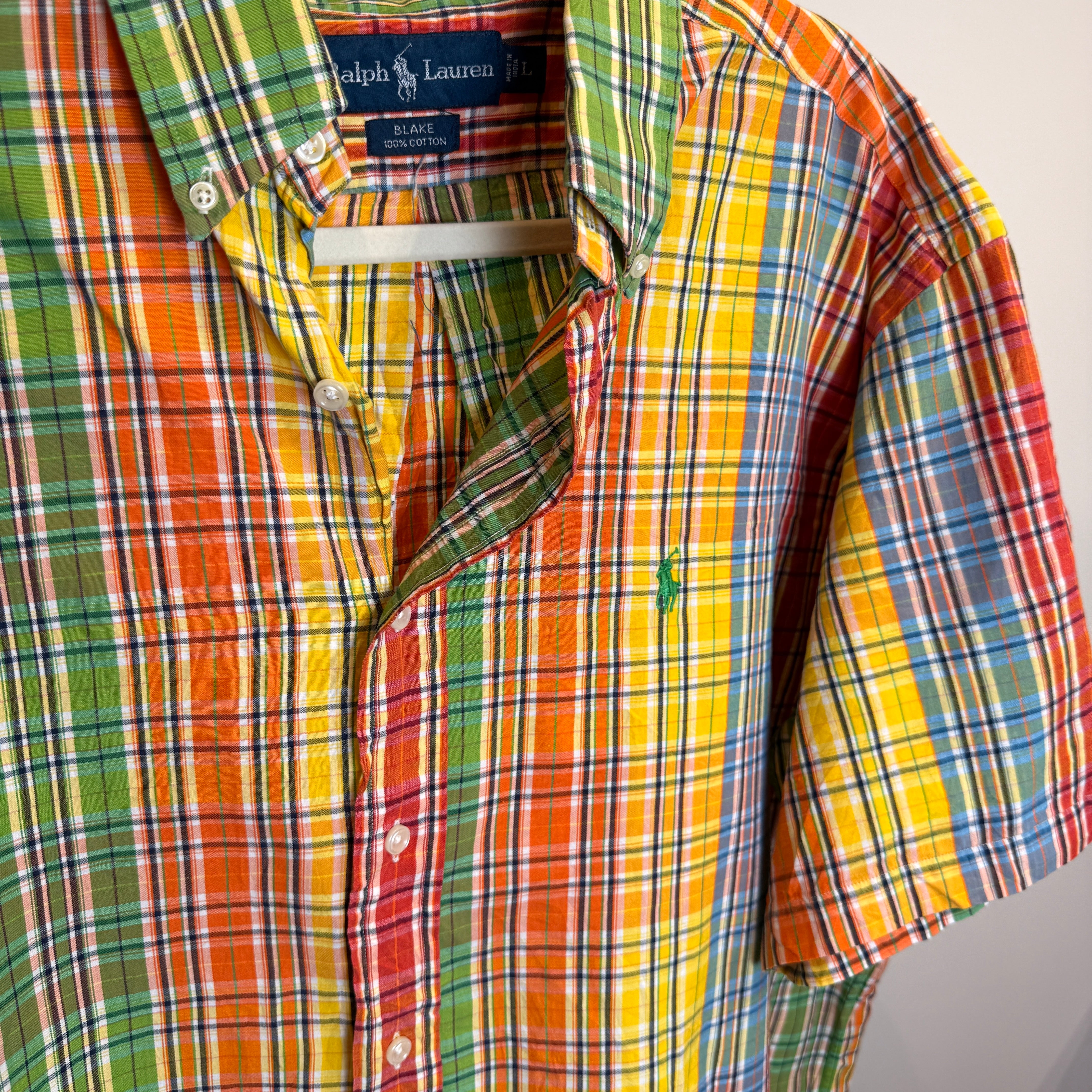 Ralph Lauren Men’s Multicolor Grid Short Sleeve Oxford Shirt – P682