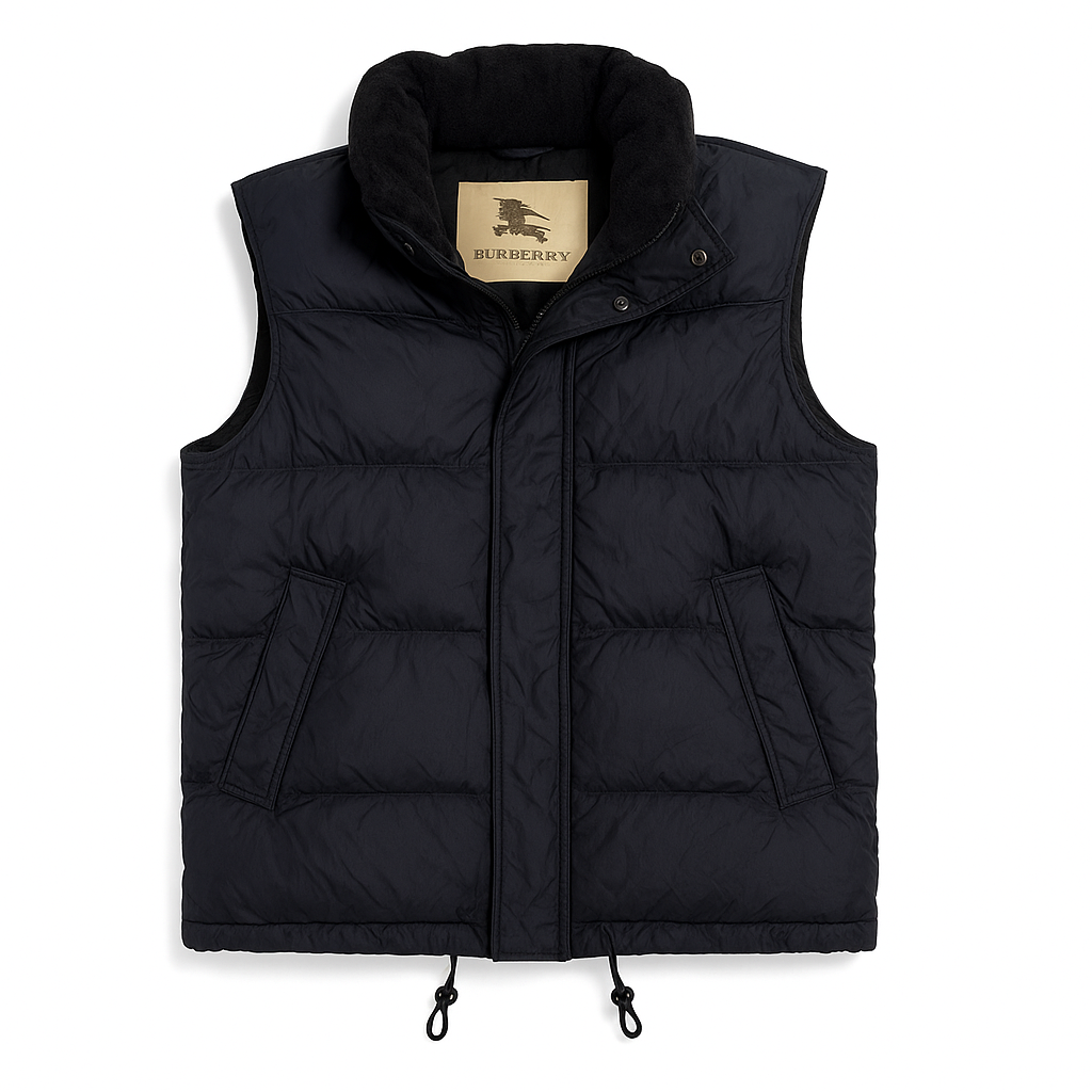 Burberry black padded vest with fleece collar