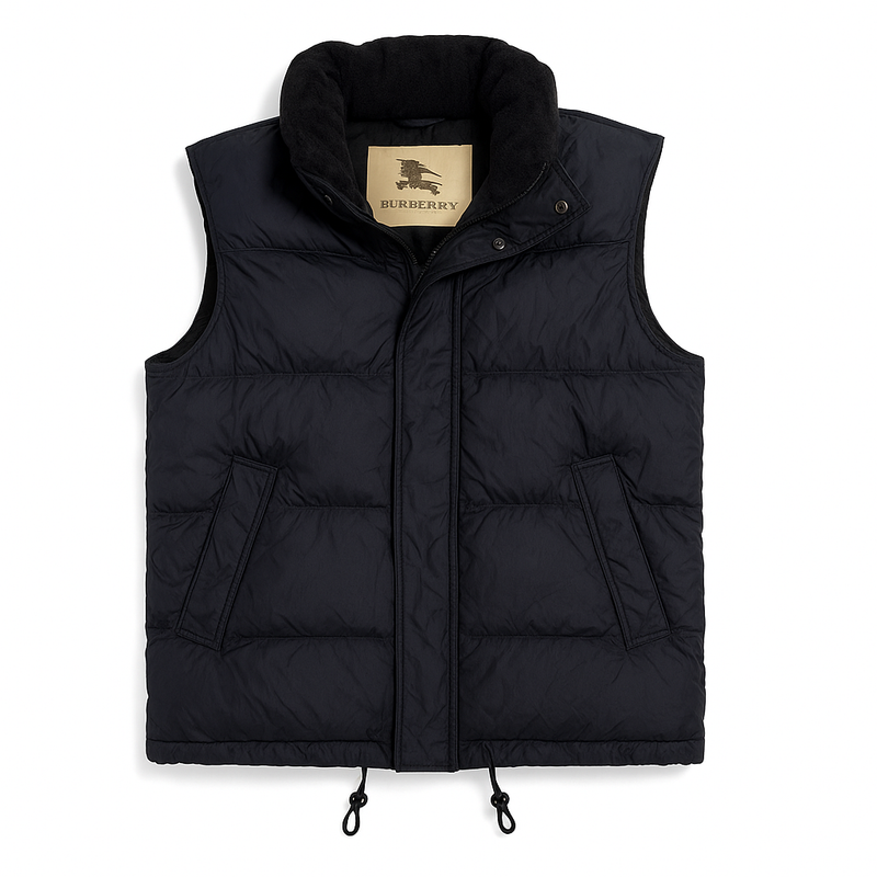 Burberry black padded vest with fleece collar