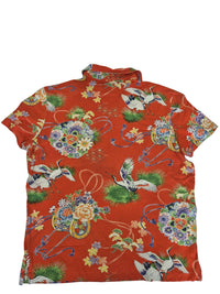 Polo Ralph Lauren Pique Polo Shirt Crane Floral Print Orange Size M