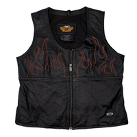 Harley-Davidson Genuine Leather Flame Vest Black Women's Medium M Biker Motorcycle Y2K
