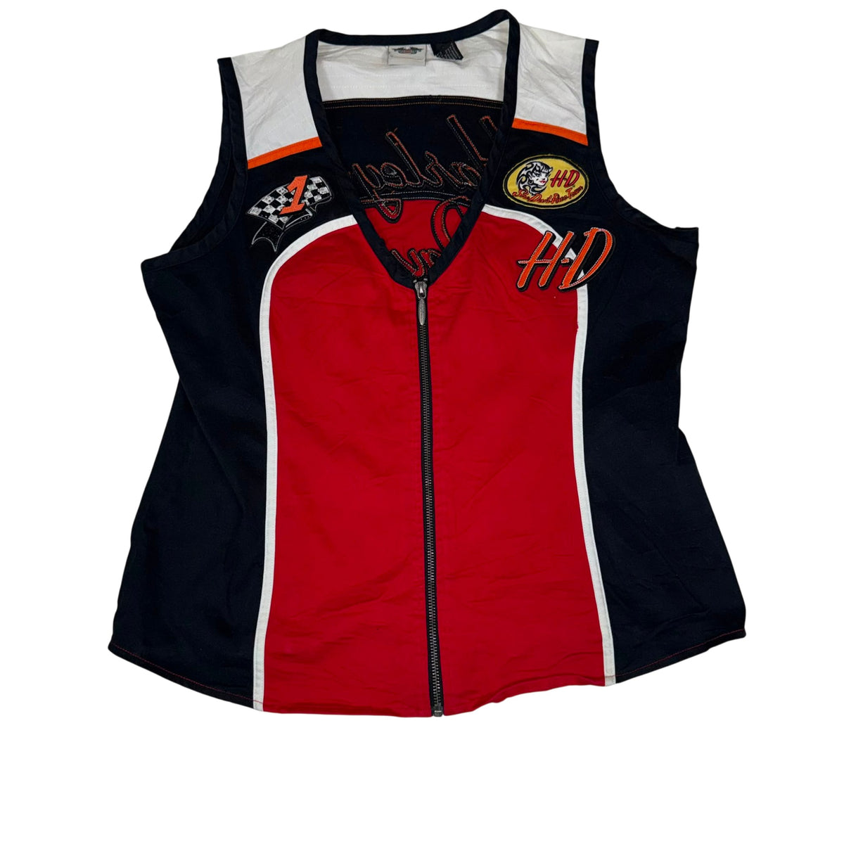 Harley-Davidson She Devil Race Team Colorblock Zip Vest Black Red XL