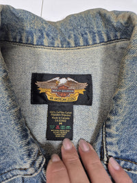 Harley-Davidson Vintage 90s Denim Vest Bar Shield Back Patch Biker Mens M