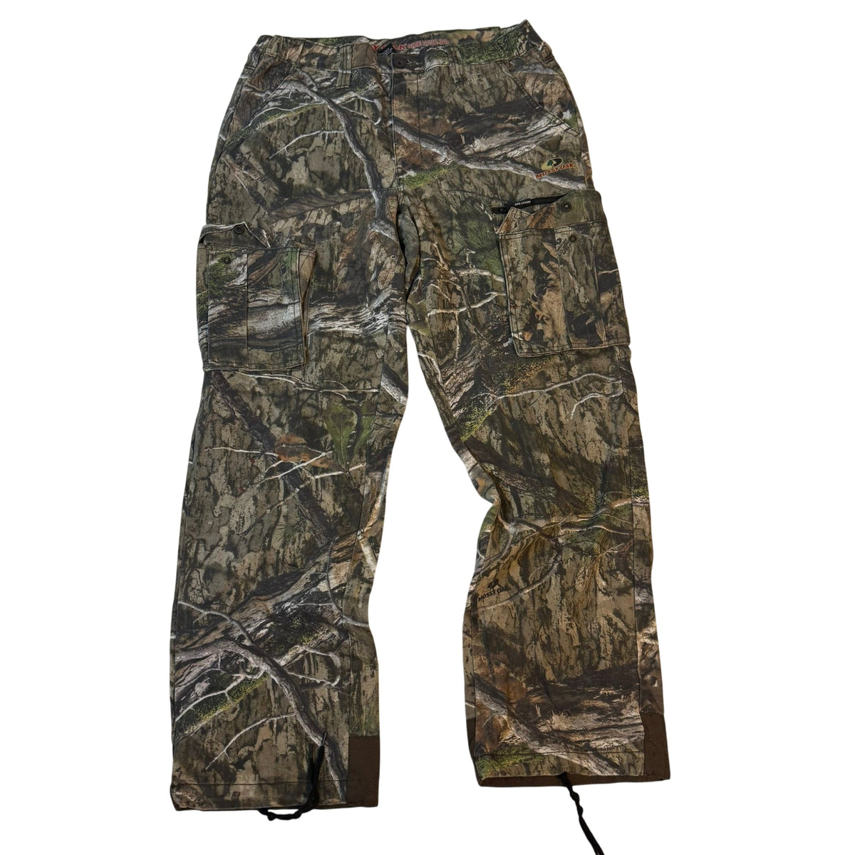 Mossy Oak Camo Hunting Trousers Drawstring Cuff Zip Pocket Size M