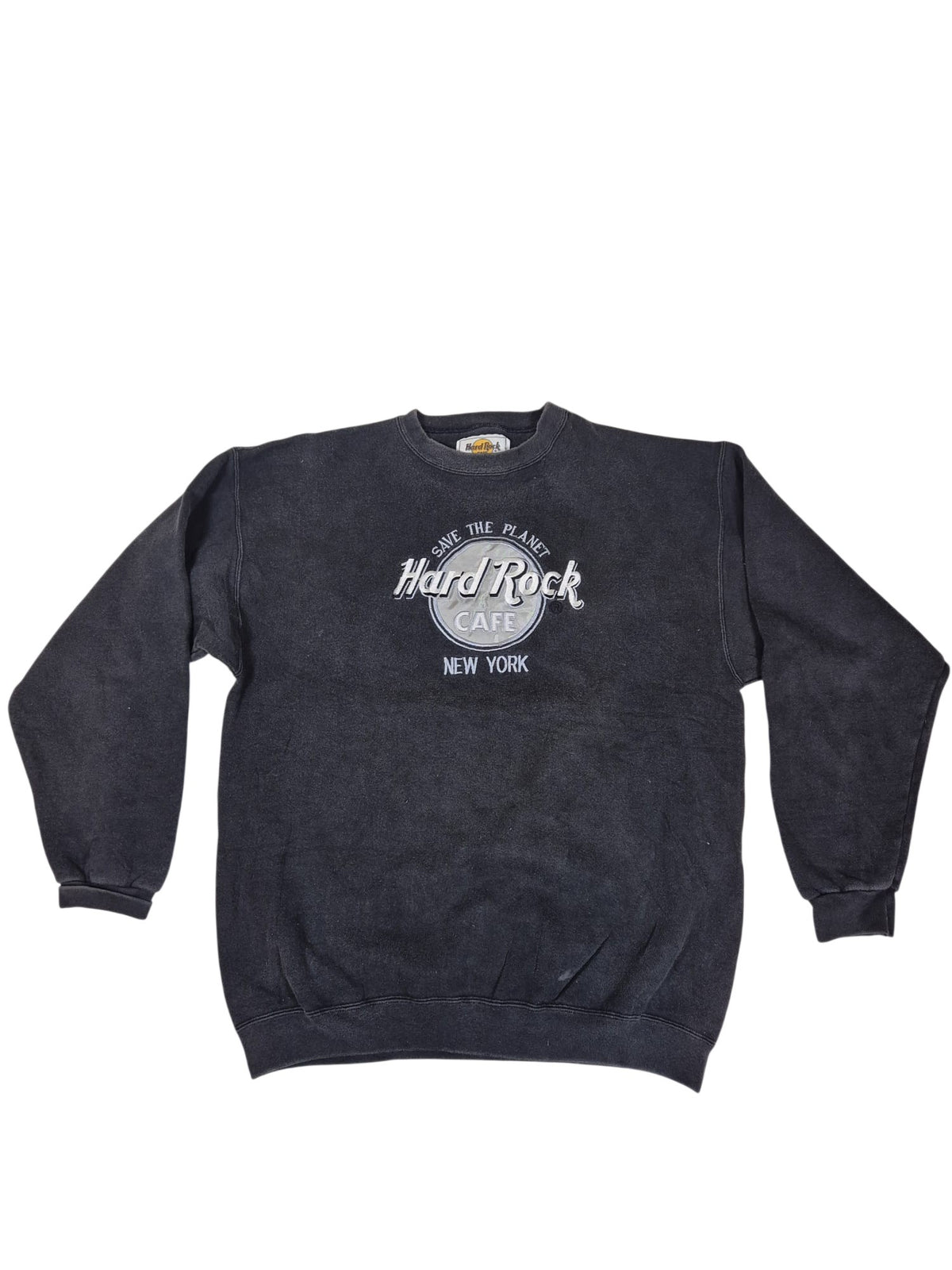 Hard Rock Cafe New York Sweatshirt Faded Black Embroidered Logo Size L
