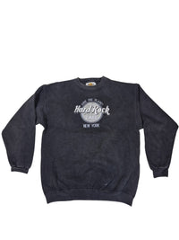 Hard Rock Cafe New York Sweatshirt Faded Black Embroidered Logo Size L