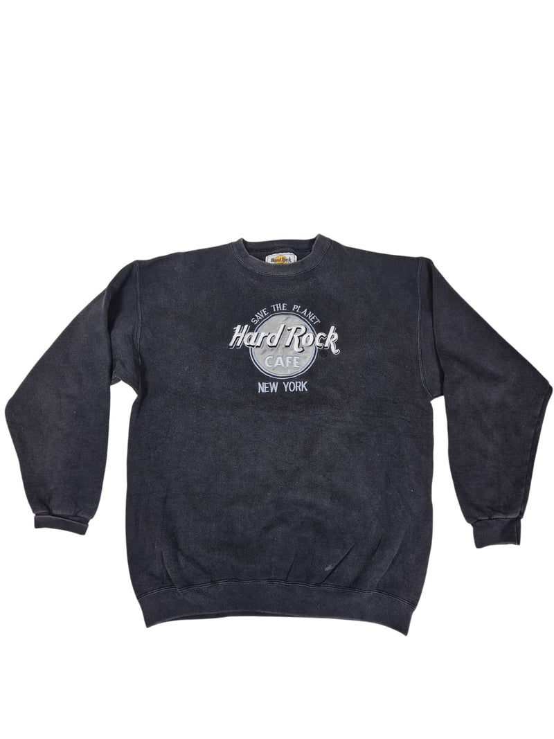 Hard Rock Cafe New York Sweatshirt Faded Black Embroidered Logo Size L