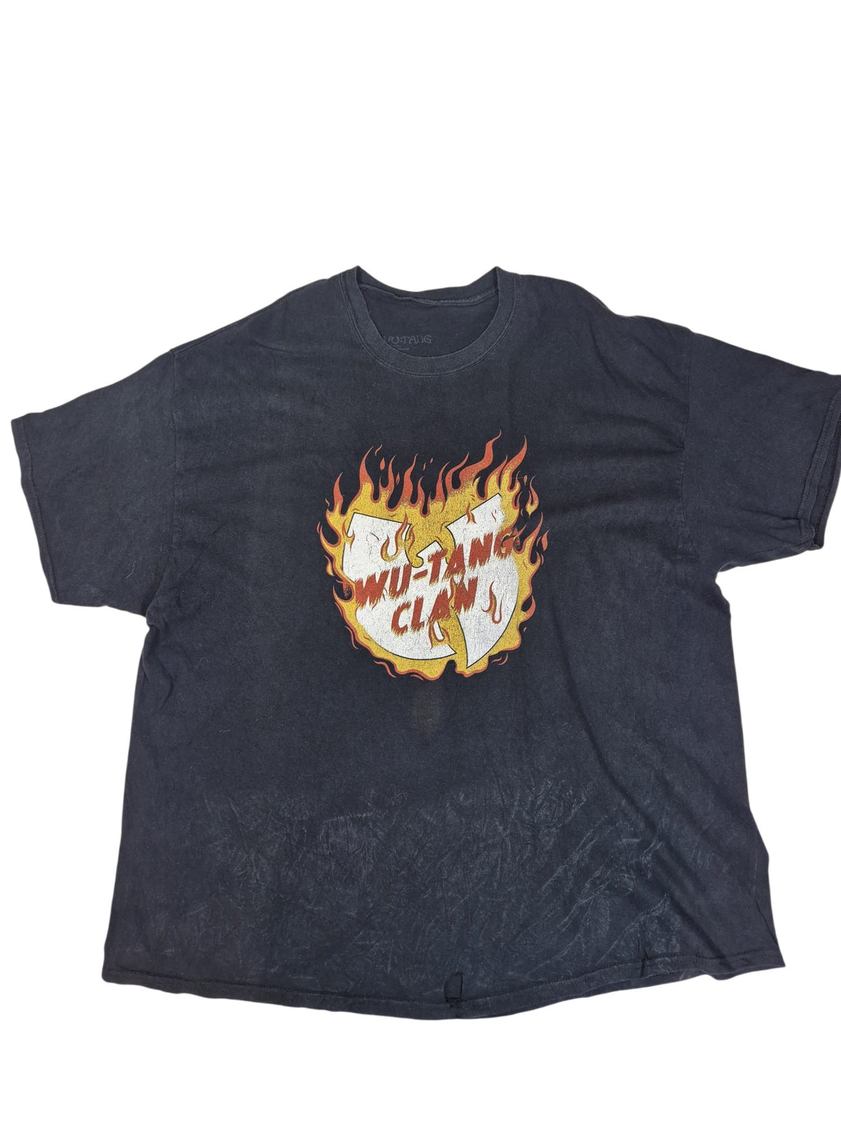 Wu-Tang Clan Graphic T-Shirt Faded Black Flame Logo Print Size 3XL