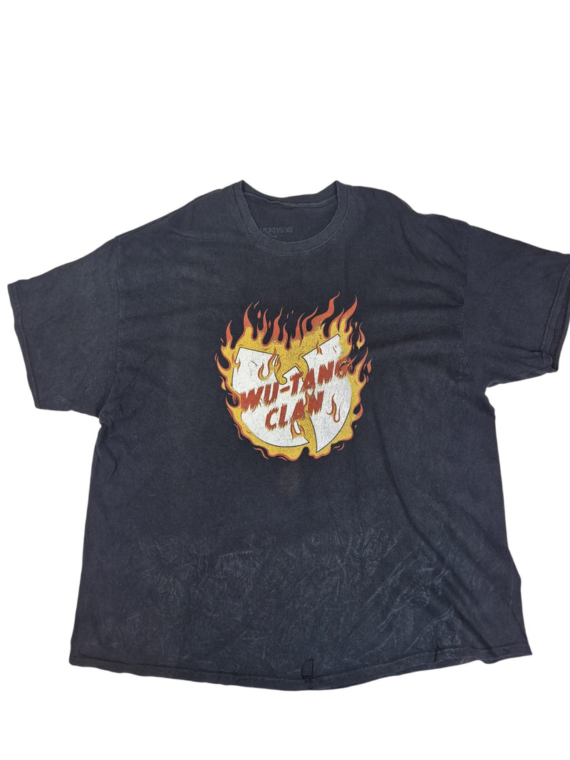 Wu-Tang Clan Graphic T-Shirt Faded Black Flame Logo Print Size 3XL