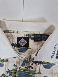 Tabasco Sportswear Polo Shirt Palm Tree Golf Print Cream Cotton Size M