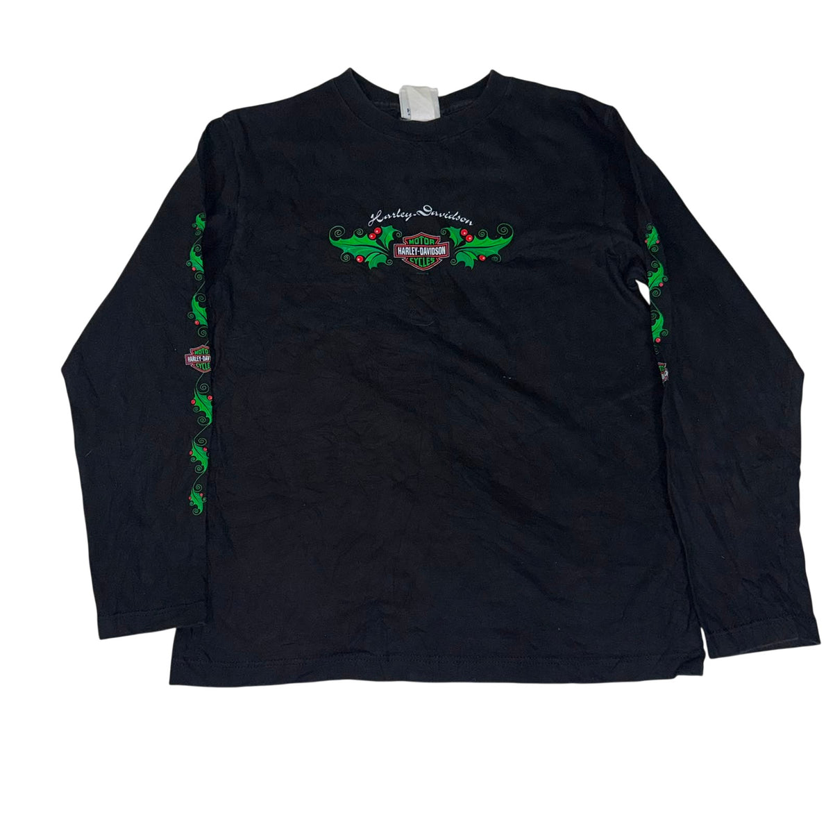Harley-Davidson Long Sleeve T-Shirt Christmas Holly Graphic Black Size S