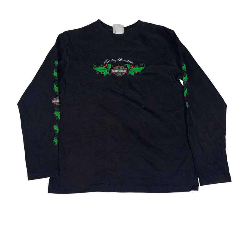 Harley-Davidson Long Sleeve T-Shirt Christmas Holly Graphic Black Size S