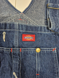 Dickies Blue Denim Bib Overalls Cropped Workwear Adjustable Strap Size 2XL