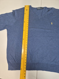 Polo Ralph Lauren V Neck Jumper Sweater Fine Knit Blue Yellow Pony 3XL